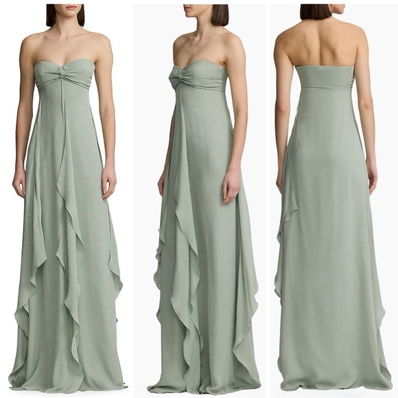 Ralph Lauren Collection Rhiannon Ruffle Silk Gown Light Green Maxi Dress - Picture 2 of 14